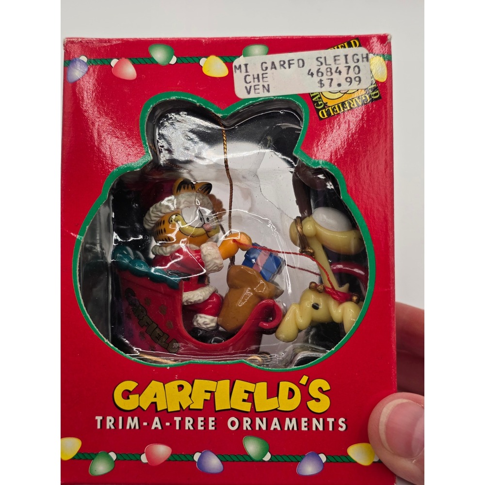 Vintage 1996 Garfield Santa Sleigh Odie Christmas Ornament Trim-A-Tree